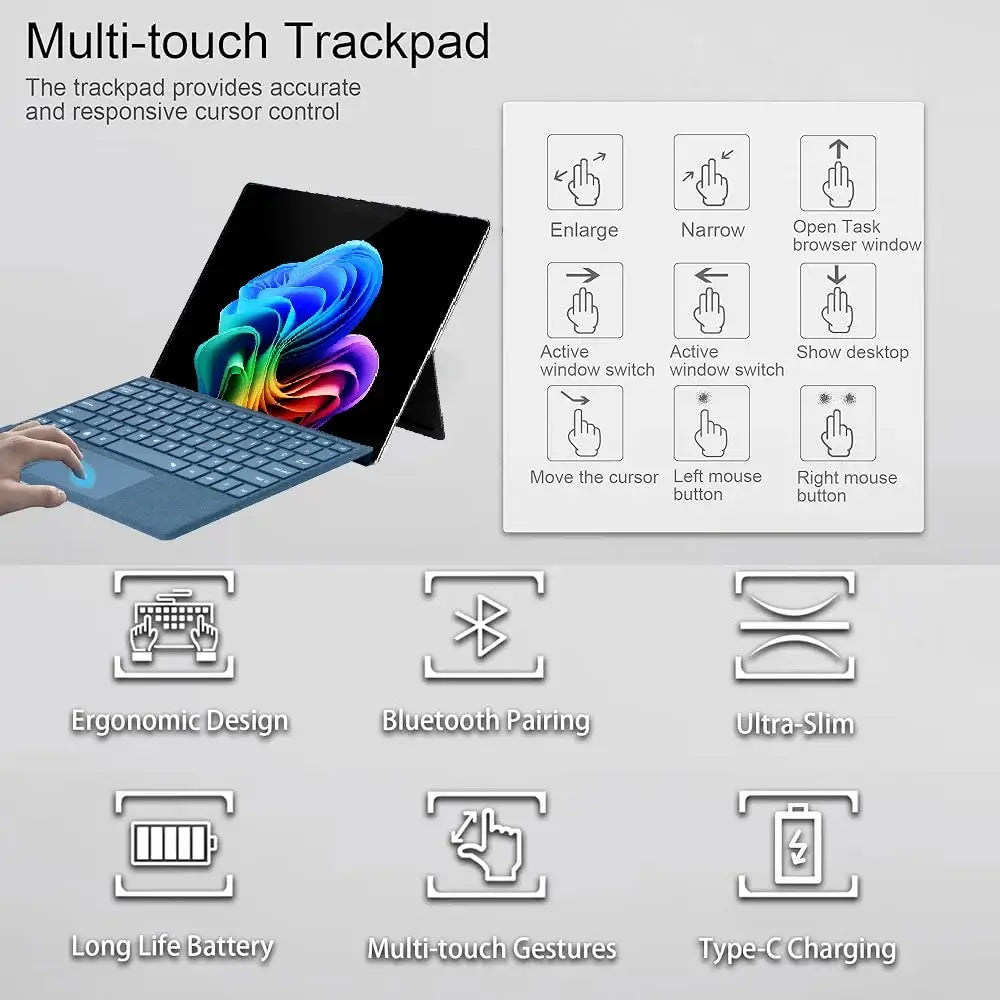 Bluetooth Keyboard For Surface Pro 11 10 9 8 X,For Microsoft Surface Pro 3 4 5 6 7/7 Plus Detachable Slim Type Cover