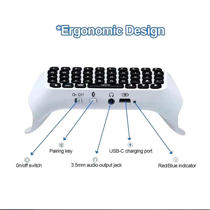 Bluetooth Wireless Keyboard for PS5 Controller - External Chatpad for PlayStation 5 - White