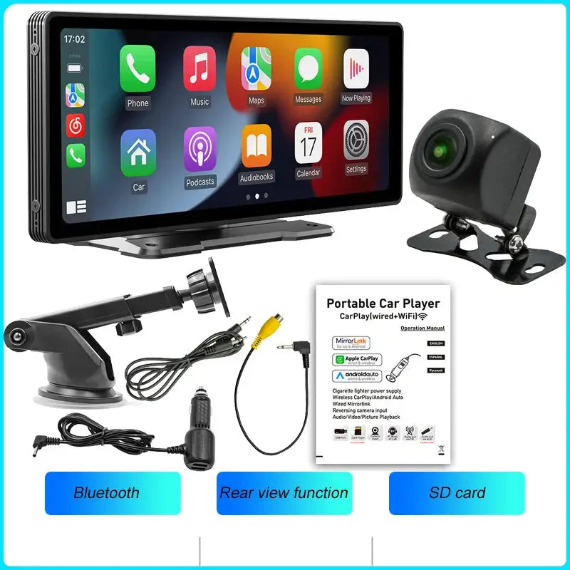 BQCC 10.26-Inch Portable Wireless CarPlay Display - Standard Unit + Reverse Camera