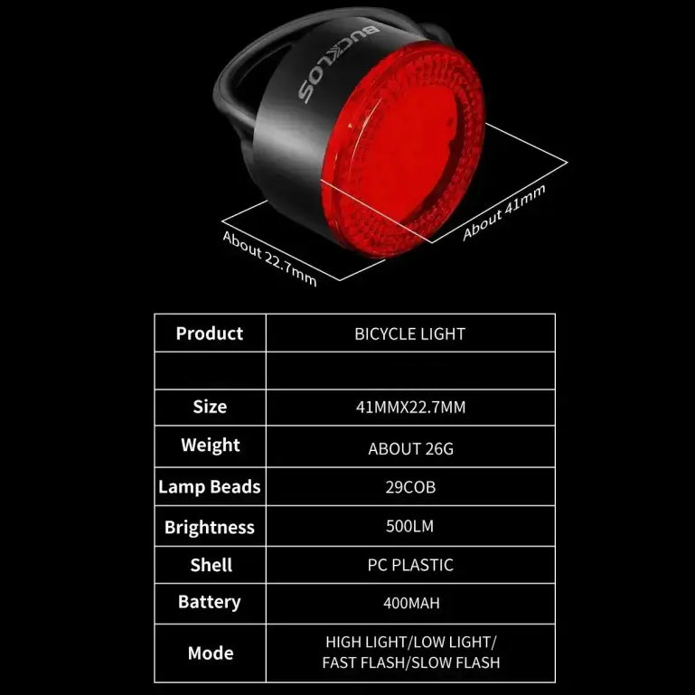 BUCKLOS Bicycle Rear Light Front Light 1100mAh LED COB Waterproof Bike Lamp USB Rechargeable Mtb Road Bike Taillights