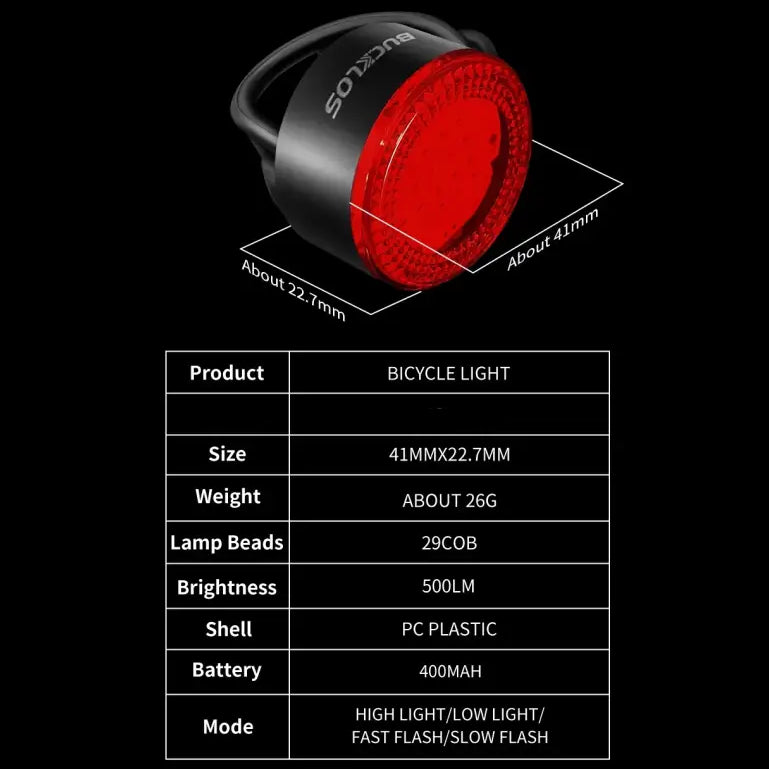 BUCKLOS COB Bike Taillights Headlight USB Rechargeable Bicycle Safety Warning Light MTB LED Front Rear Lantern Cycling