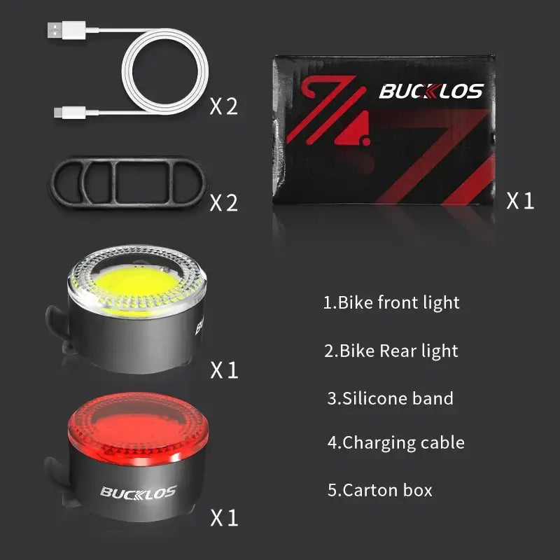 BUCKLOS COB Bike Taillights Headlight USB Rechargeable Bicycle Safety Warning Light MTB LED Front Rear Lantern Cycling