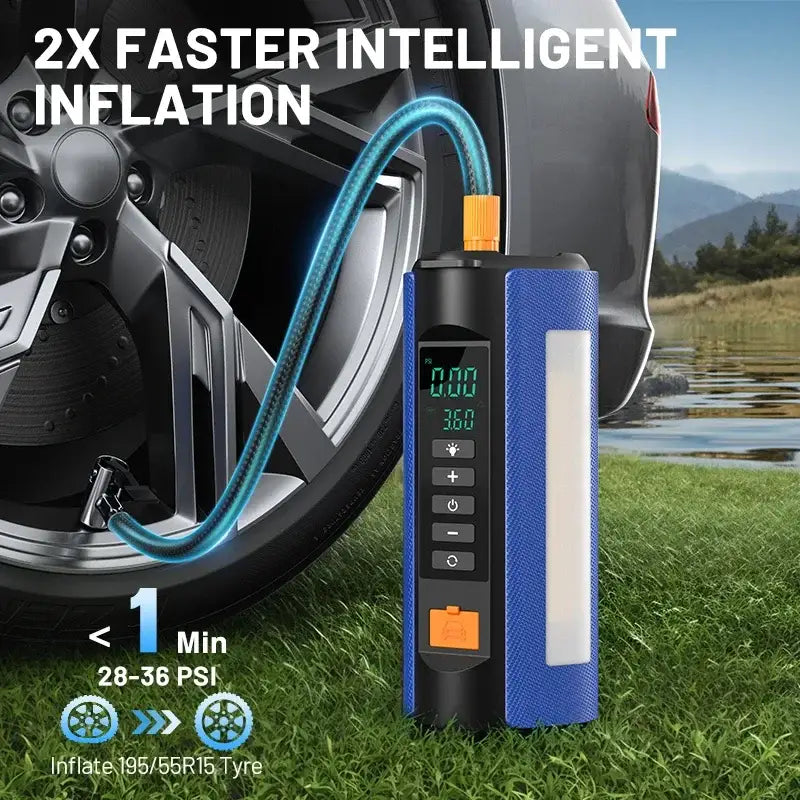 BUVAYE 2000A Professional Car Battery Jump Starter with Built-in 150PSI Air Pump and USB Power Bank for 12V Vehicles