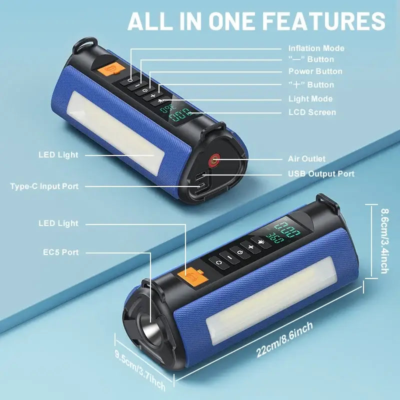 BUVAYE 2000A Professional Car Battery Jump Starter with Built-in 150PSI Air Pump and USB Power Bank for 12V Vehicles