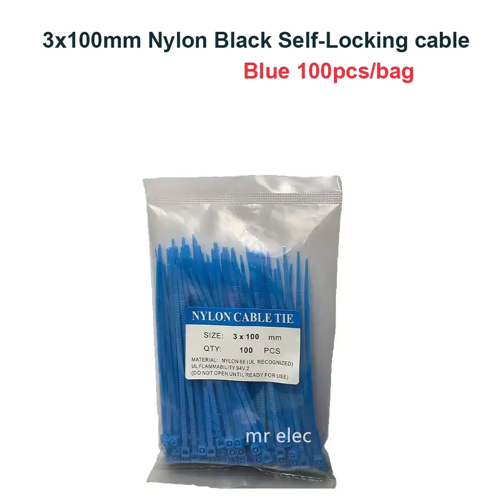 Cable Ties 100pcs 3*100mm Colorful Factory Standard Self-locking Plastic NylonWire Zip Tie - blue
