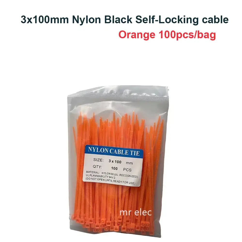 Cable Ties 100pcs 3*100mm Colorful Factory Standard Self-locking Plastic NylonWire Zip Tie - orange