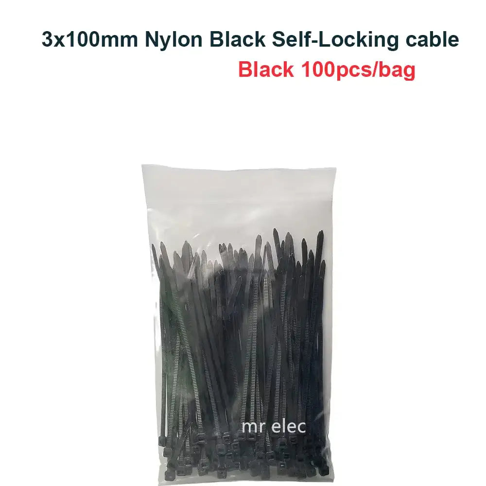 Cable Ties 100pcs 3*100mm Colorful Factory Standard Self-locking Plastic NylonWire Zip Tie - black
