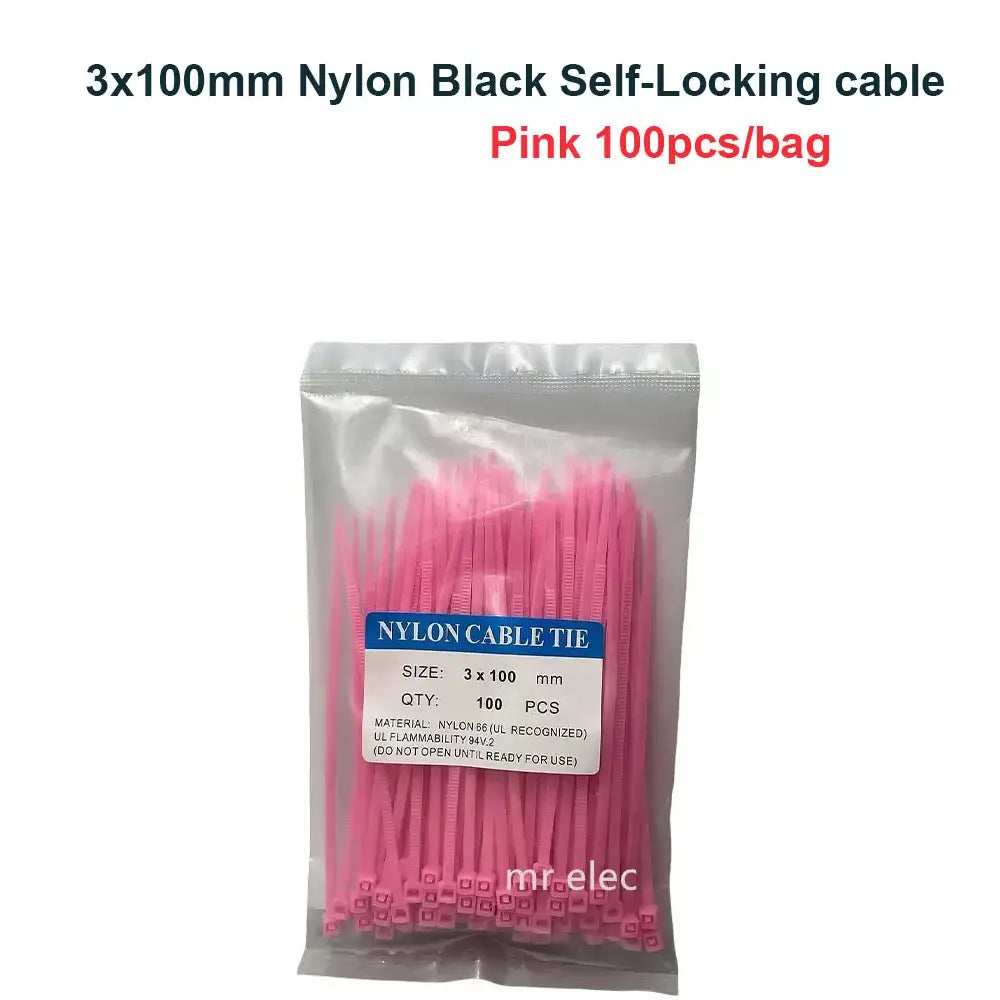 Cable Ties 100pcs 3*100mm Colorful Factory Standard Self-locking Plastic NylonWire Zip Tie - pink
