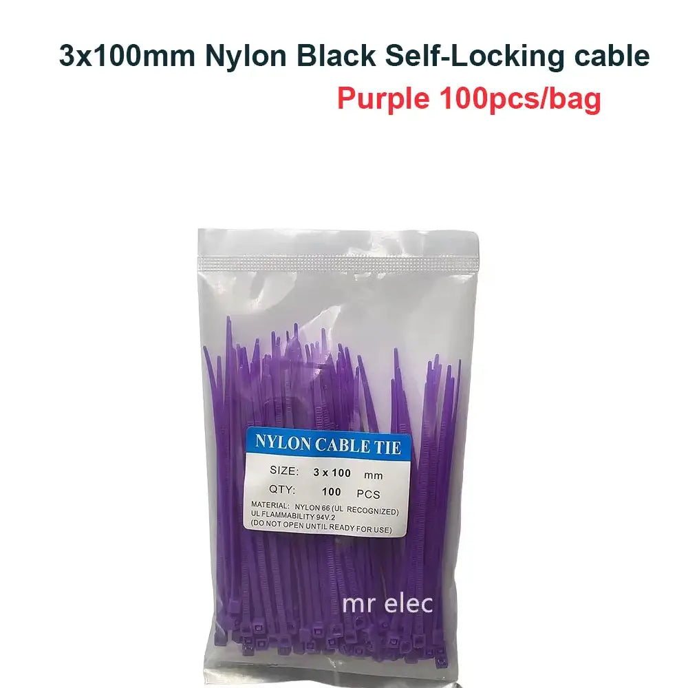 Cable Ties 100pcs 3*100mm Colorful Factory Standard Self-locking Plastic NylonWire Zip Tie - purple