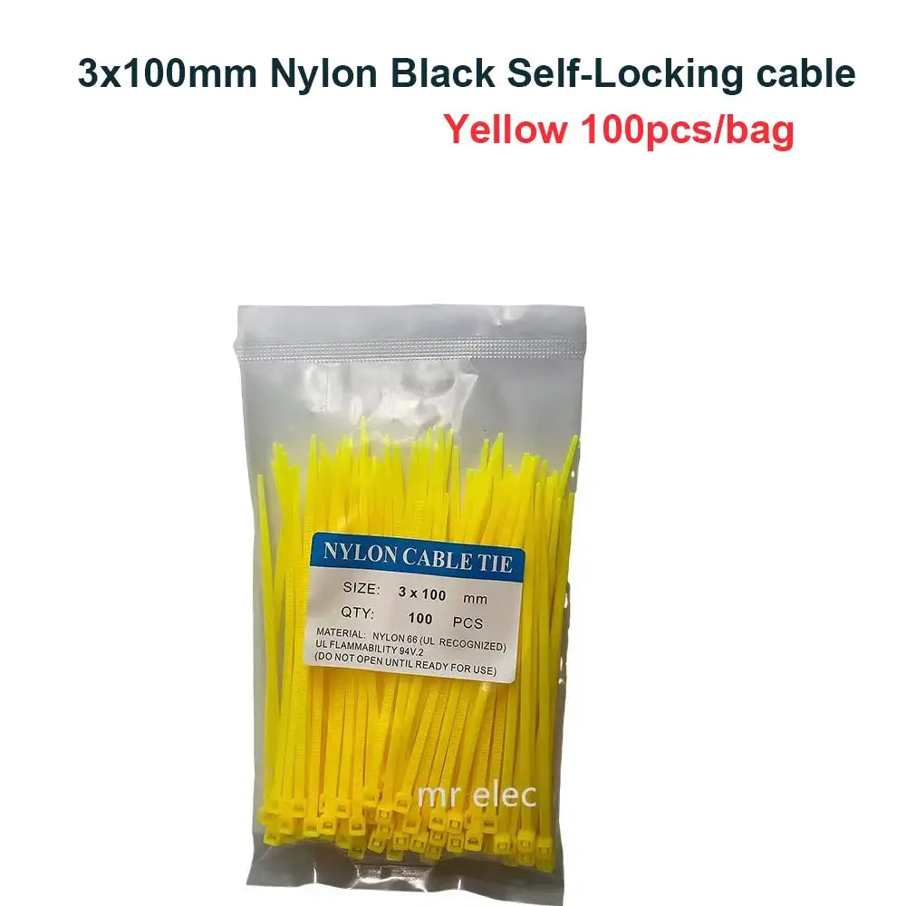 Cable Ties 100pcs 3*100mm Colorful Factory Standard Self-locking Plastic NylonWire Zip Tie - yellow