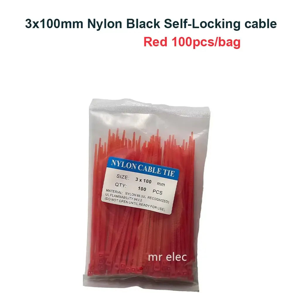 Cable Ties 100pcs 3*100mm Colorful Factory Standard Self-locking Plastic NylonWire Zip Tie - red