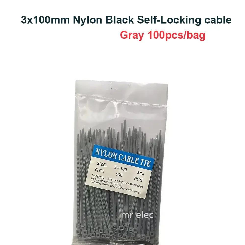 Cable Ties 100pcs 3*100mm Colorful Factory Standard Self-locking Plastic NylonWire Zip Tie - gray