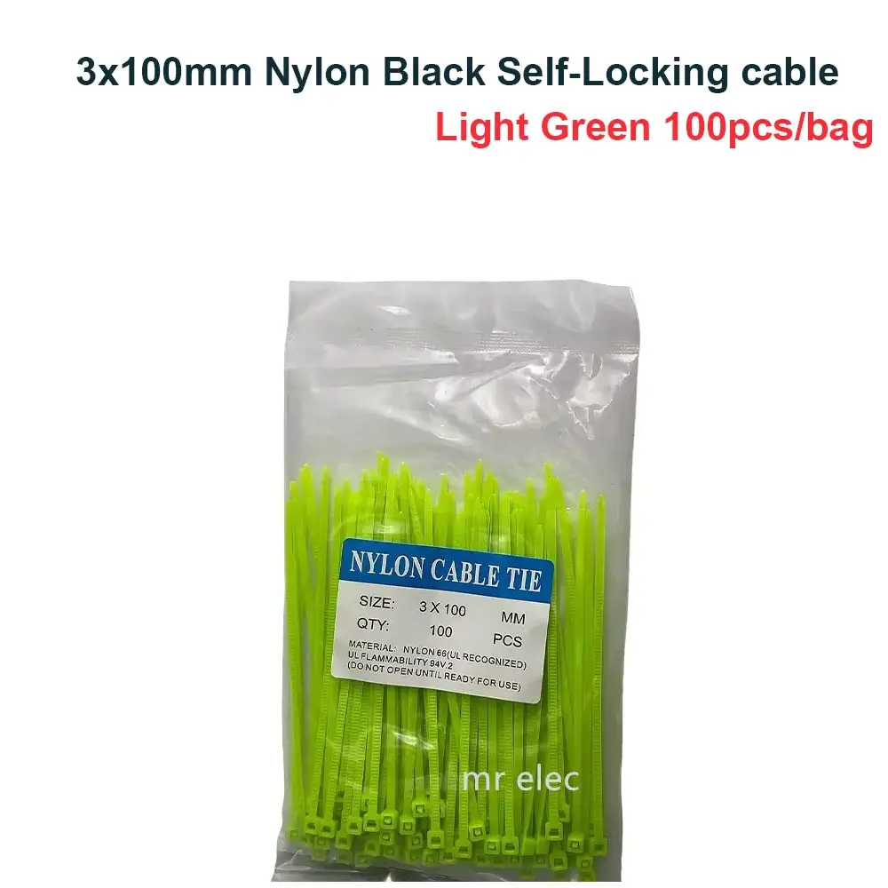 Cable Ties 100pcs 3*100mm Colorful Factory Standard Self-locking Plastic NylonWire Zip Tie - light green