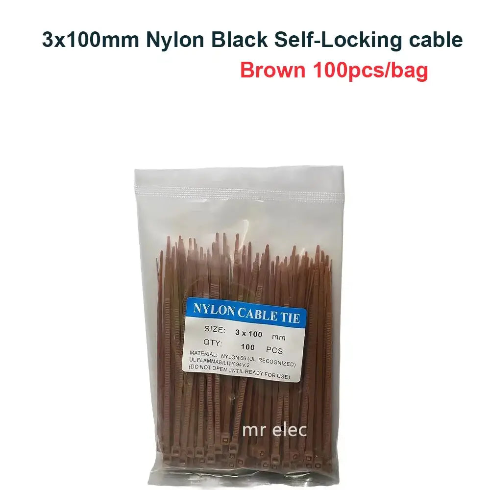 Cable Ties 100pcs 3*100mm Colorful Factory Standard Self-locking Plastic NylonWire Zip Tie - brown