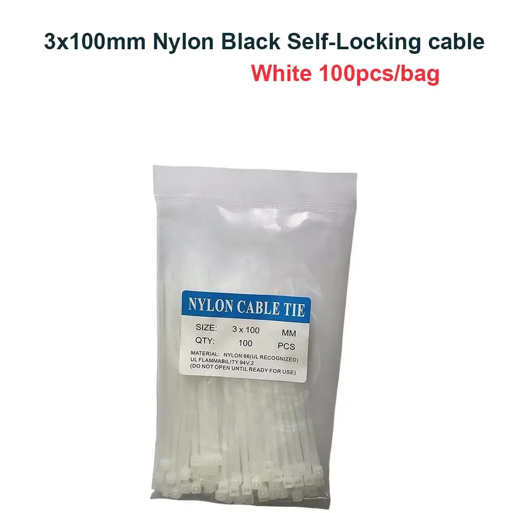 Cable Ties 100pcs 3*100mm Colorful Factory Standard Self-locking Plastic NylonWire Zip Tie - white