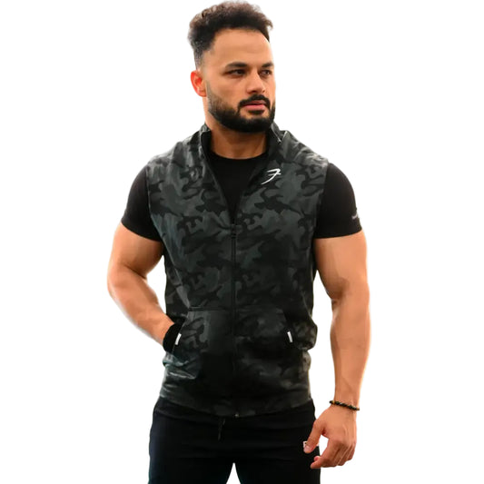 Camo Sleeveless Jacket Black