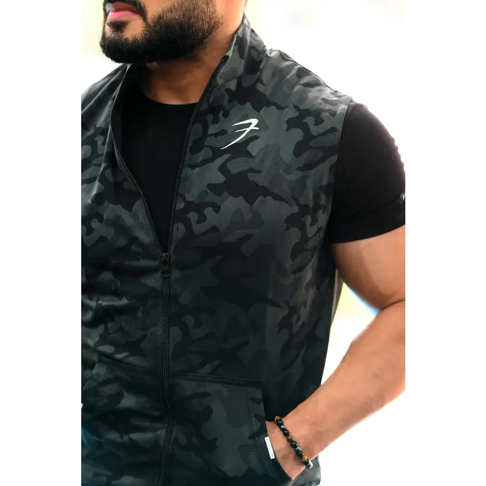 Camo Sleeveless Jacket Black