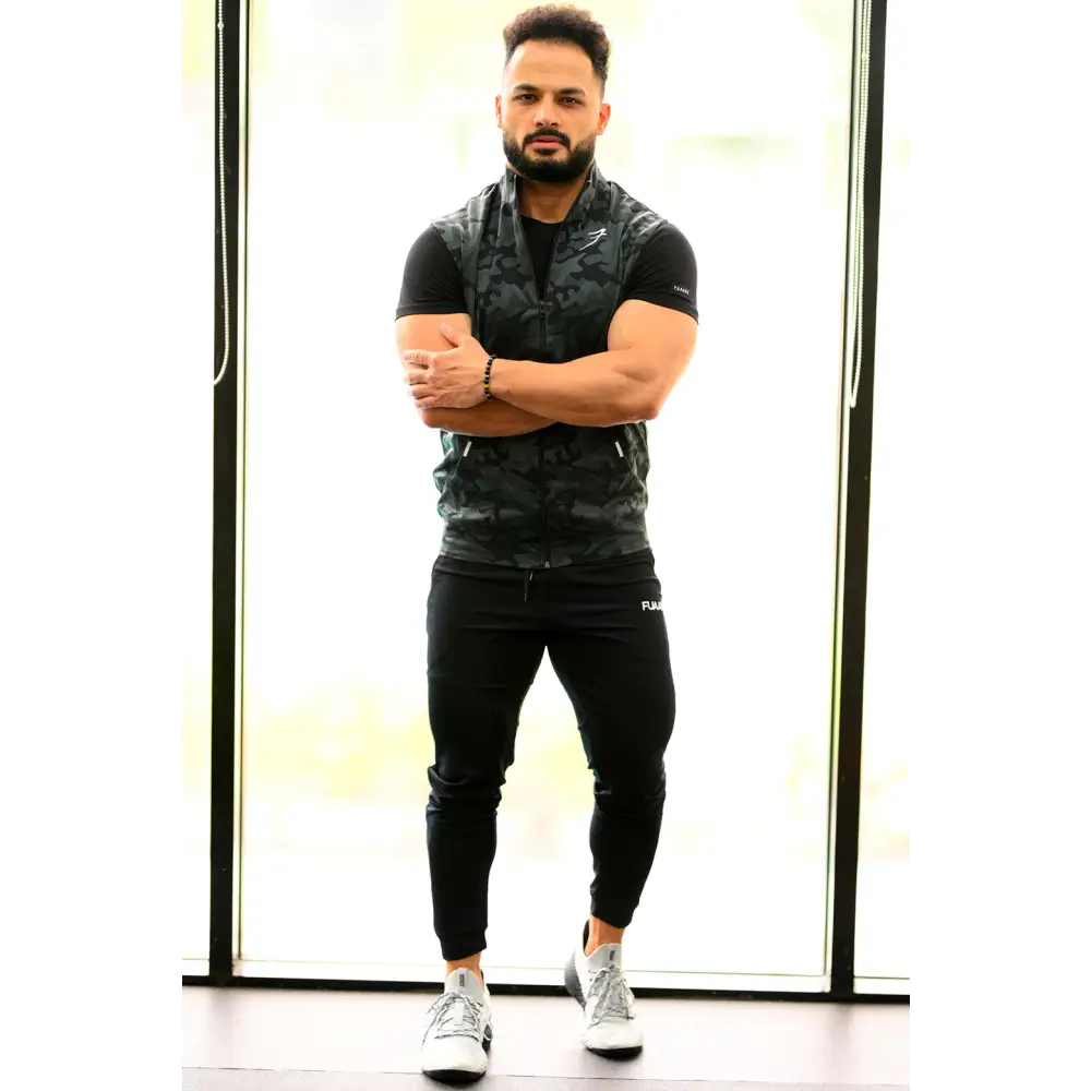 Camo Sleeveless Jacket Black