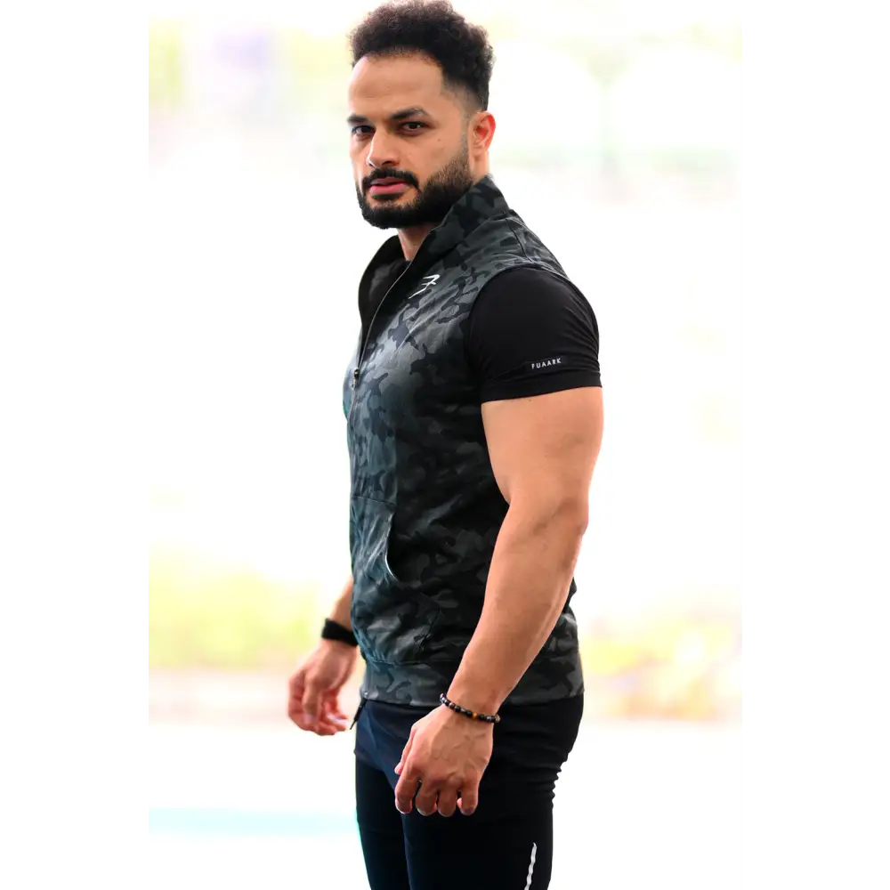 Camo Sleeveless Jacket Black