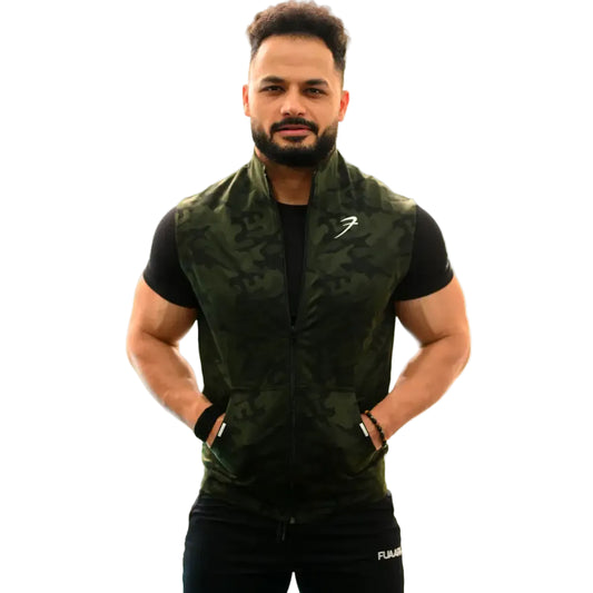 Camo Sleeveless Jacket Olive