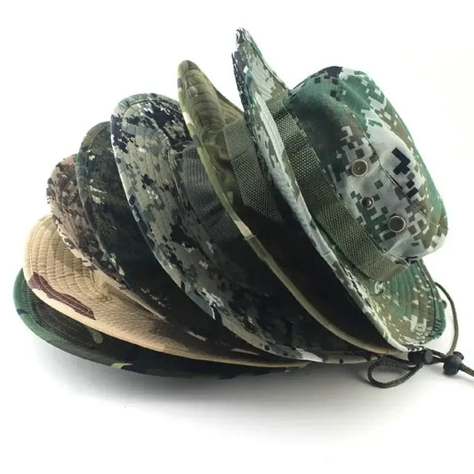 Camouflage Tactical Cap Boonie Hat Caps Camo Men Outdoor Sports Sun Bucket Cap Fishing Hiking Hunting Hats 60CM