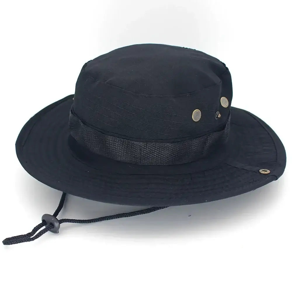 Camouflage Tactical Cap Boonie Hat Caps Camo Men Outdoor Sports Sun Bucket Cap Fishing Hiking Hunting Hats 60CM - black