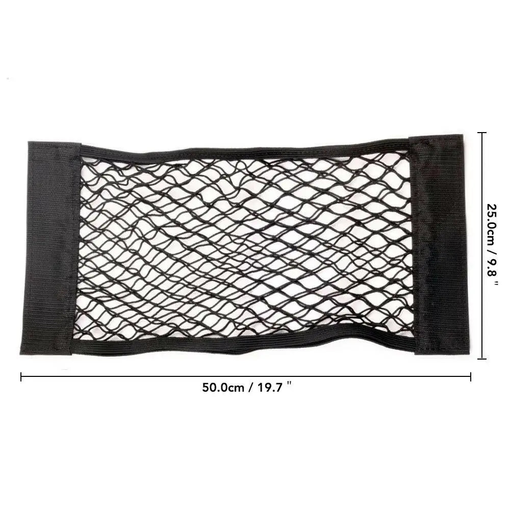 Car Back Seat Mesh Storage Organizer with Elastic String Net and Magic Sticker - Universal Trunk Pocket Cage - 50 X 25Cm