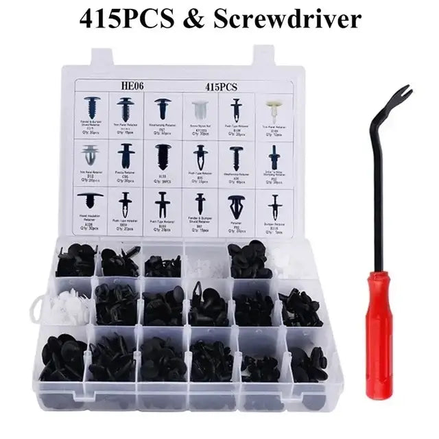 Car Fastener Clip Kit – Plastic Rivets & Retainer Pins (different types available) - 415 Pcs with Tool - HBC
