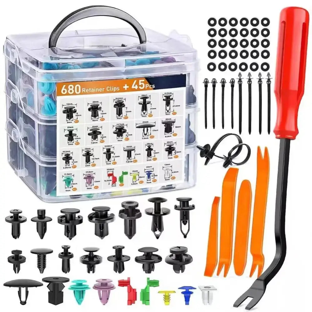 Car Fastener Clip Kit – Plastic Rivets & Retainer Pins (different types available) - 680 Pcs with Tool - HBC