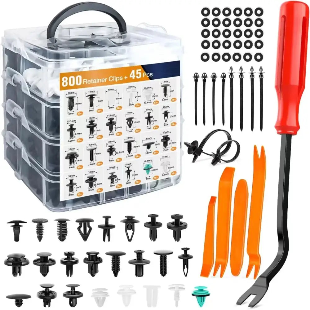 Car Fastener Clip Kit – Plastic Rivets & Retainer Pins (different types available) - 800 Pcs with Tool - HBC