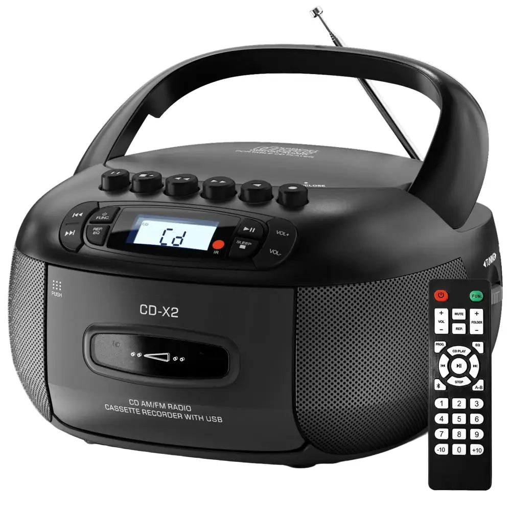 CD Cassette Boombox with Bluetooth & Radio (Red & Black) - Black / Radio / Boombox - SS