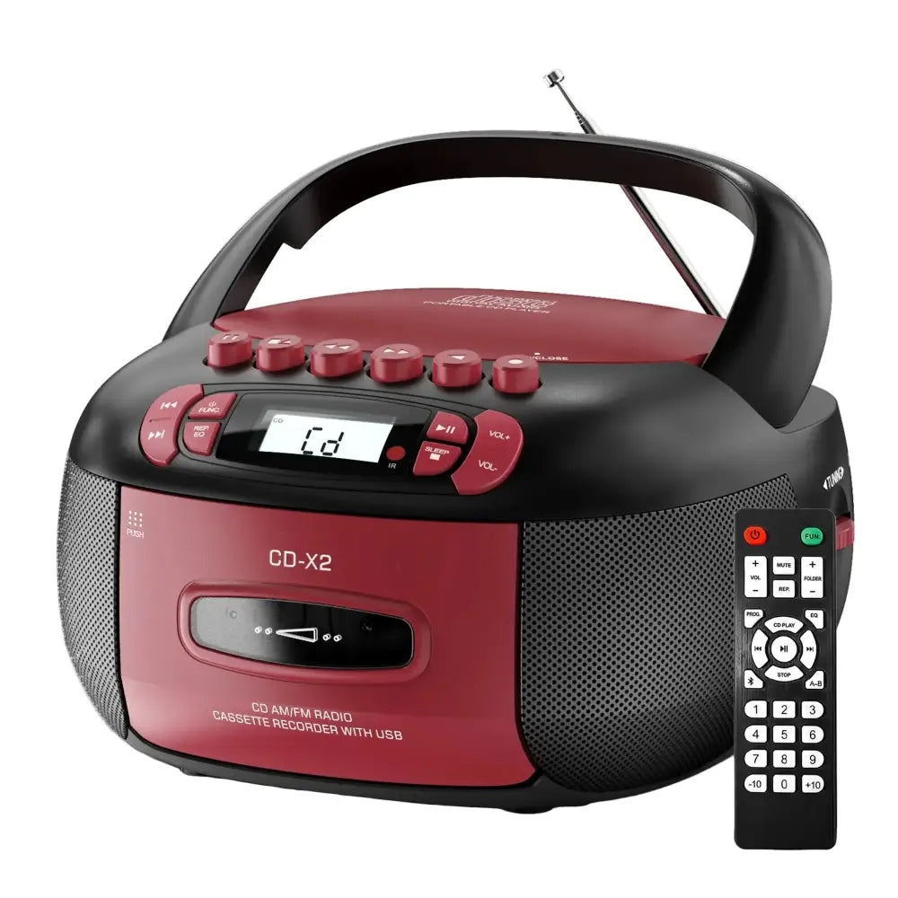 CD Cassette Boombox with Bluetooth & Radio (Red & Black) - Red / Radio / Boombox - SS