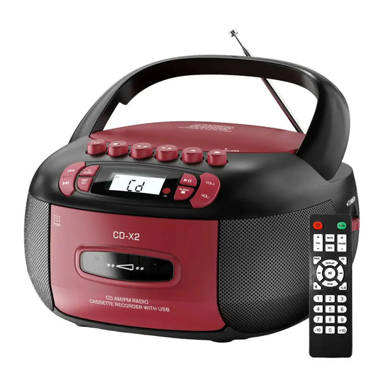 CD Cassette Boombox with Bluetooth & Radio (Red & Black) - Red / Radio / Boombox - SS