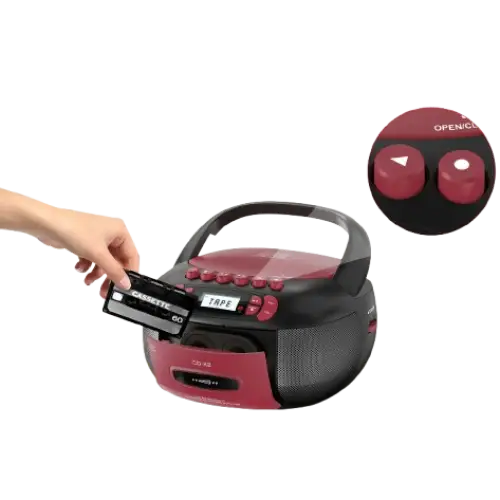 CD Cassette Boombox with Bluetooth & Radio (Red & Black) - SS
