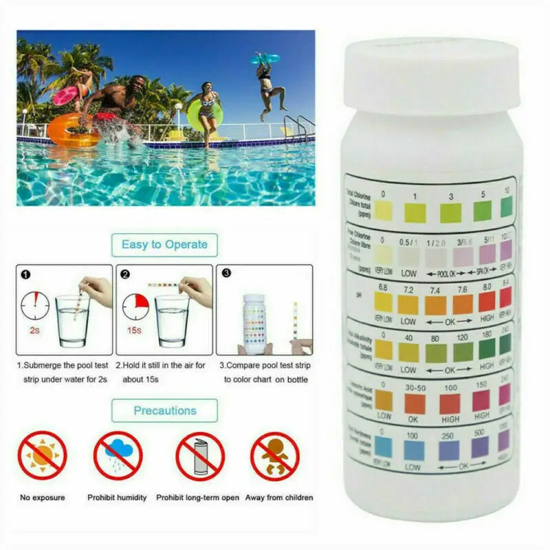 Chlorine 6 - in - 1 Water Quality & Pool Test Strips - 50