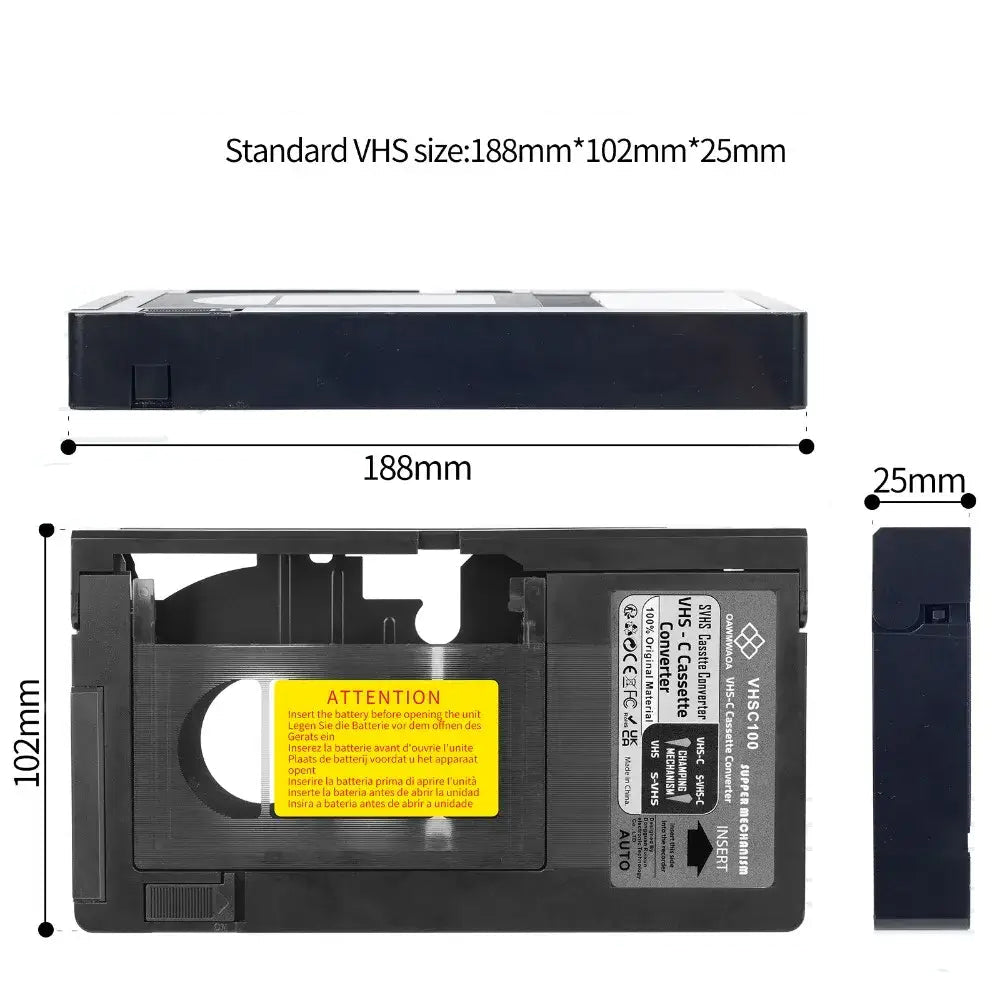 Classic Vintage VHS-C Tape Adapter Convert VHS Tapes To VHS-C Half-size Video Cassettes With This Conversion Box - black