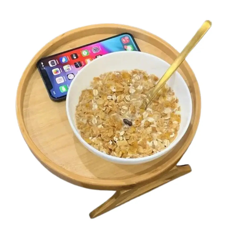 Clip-On Wooden Sofa Armrest Tray Table Natural Wood Couch Organizer for Remote Drinks & Snacks