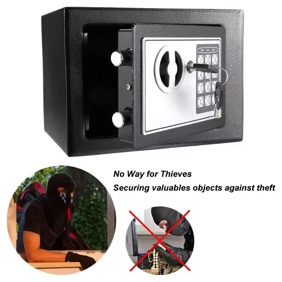 Compact Digital Safe with Key & Password - Digital Lock Safe - SS