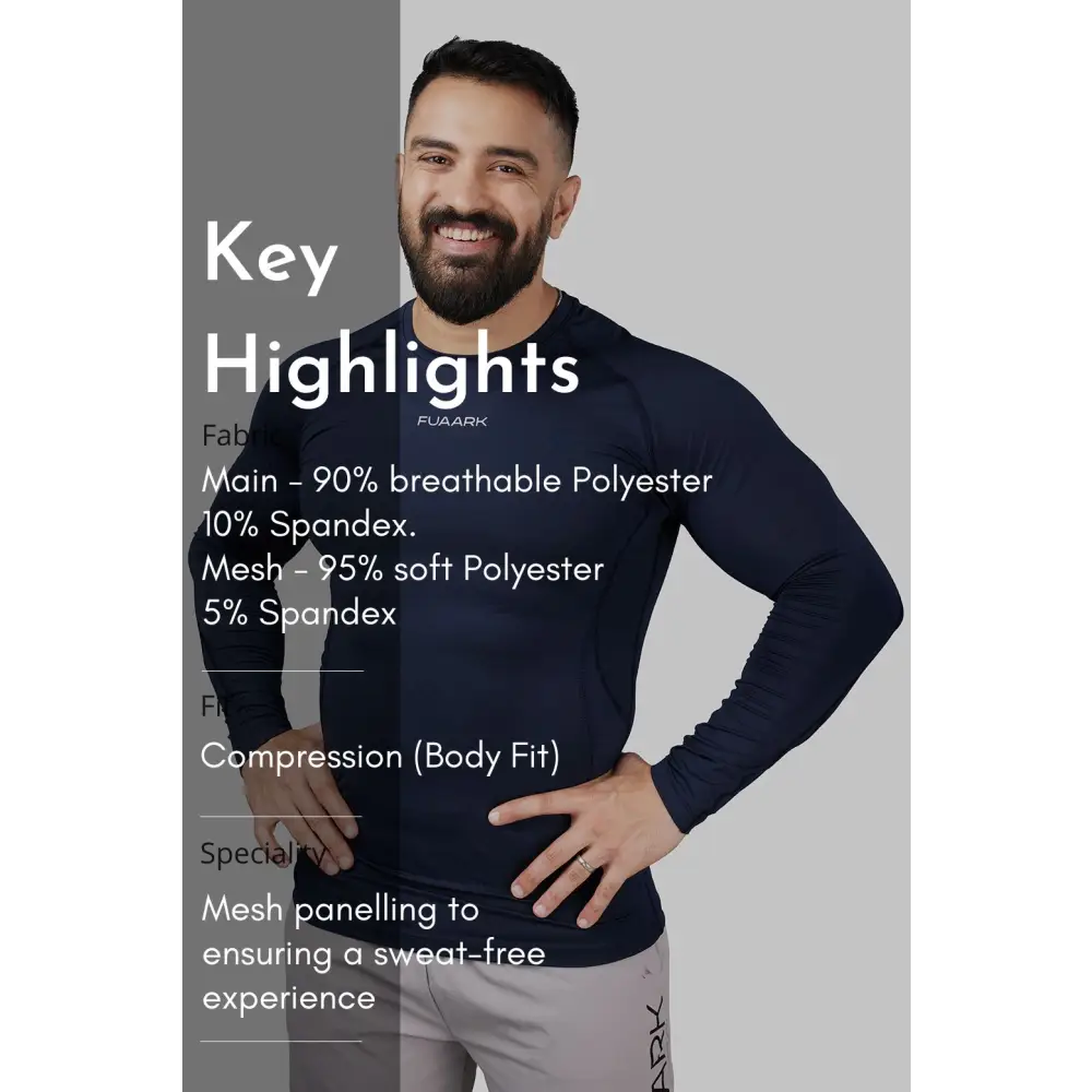 Compression 2.0 Full Sleeves T-shirt Navy - Tshirts