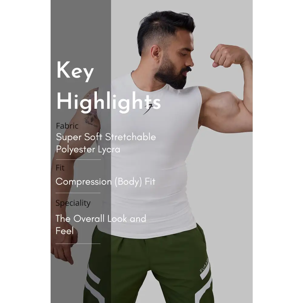 Compression Sleeveless Tank White - Vest