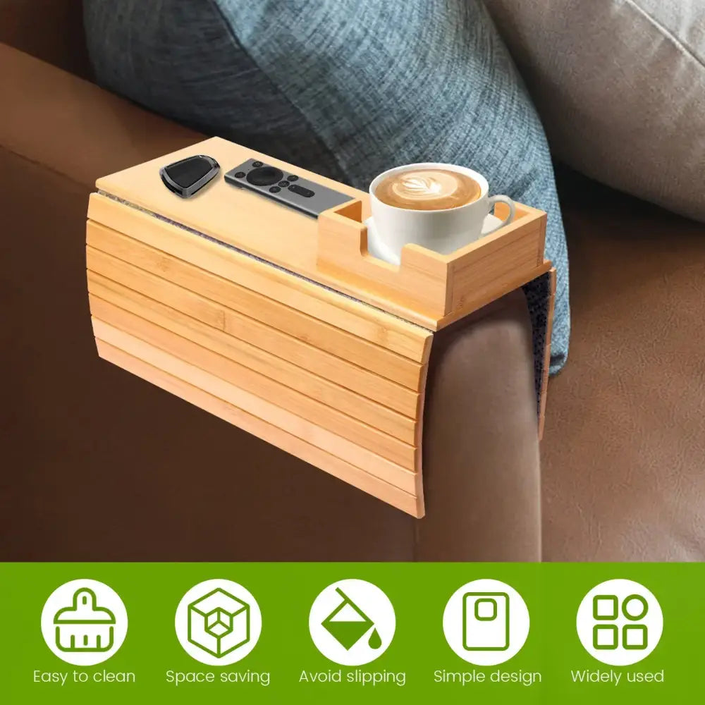 Couch Cup Holder Tray Wooden Anti Slip Sofa Arm Tray Multifunctional Sofa Cup Holder Armrest Organizer For Cups Remote