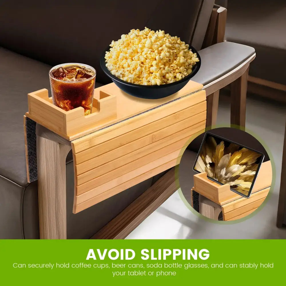 Couch Cup Holder Tray Wooden Anti Slip Sofa Arm Tray Multifunctional Sofa Cup Holder Armrest Organizer For Cups Remote
