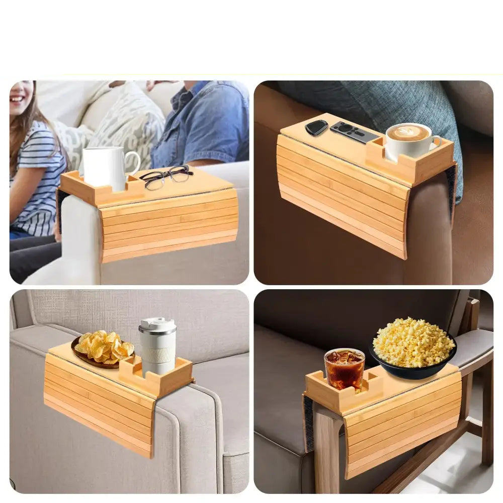 Couch Cup Holder Tray Wooden Anti Slip Sofa Arm Tray Multifunctional Sofa Cup Holder Armrest Organizer For Cups Remote