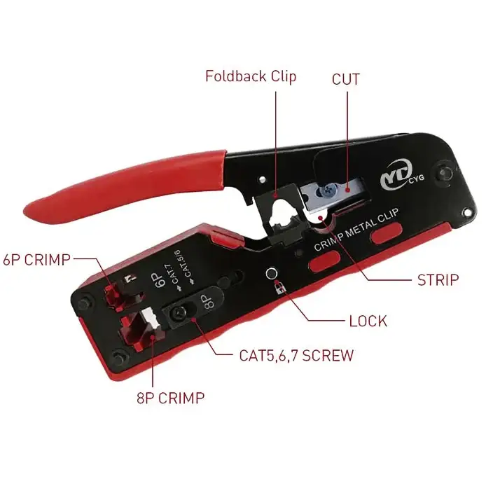 Crimping & Stripping Tool with 8P/6P Ethernet Connectors (different colours available) - HBC