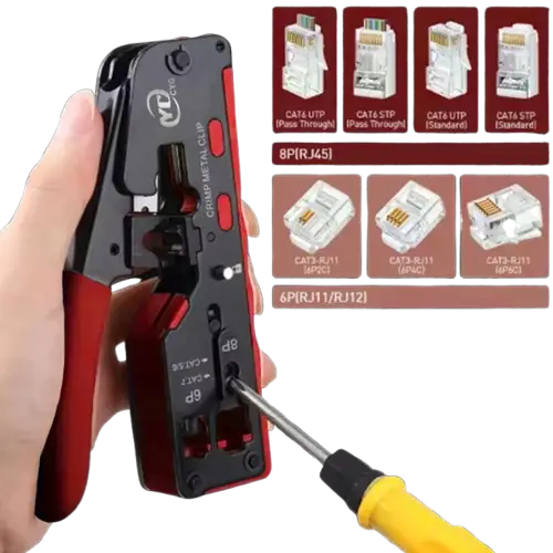 Crimping & Stripping Tool with 8P/6P Ethernet Connectors (different colours available) - HBC