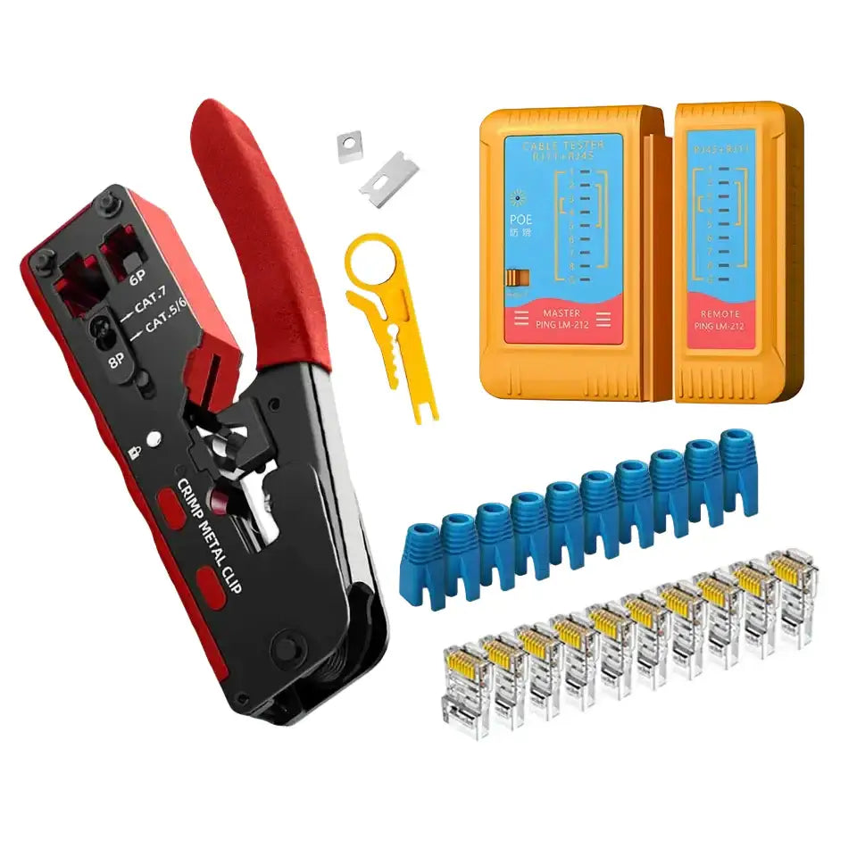 Crimping & Stripping Tool with 8P/6P Ethernet Connectors (different colours available) - HBC