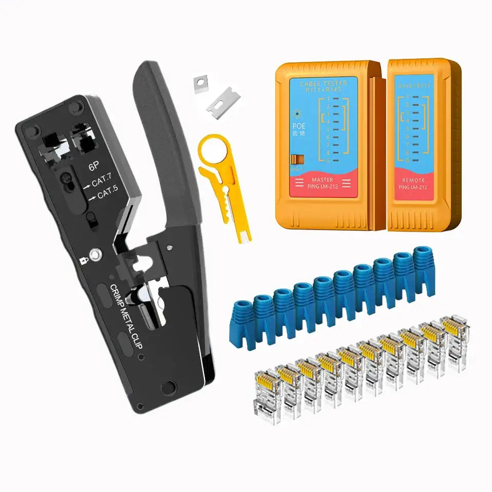 Crimping & Stripping Tool with 8P/6P Ethernet Connectors (different colours available) - Black set / Crimp Plier - HBC
