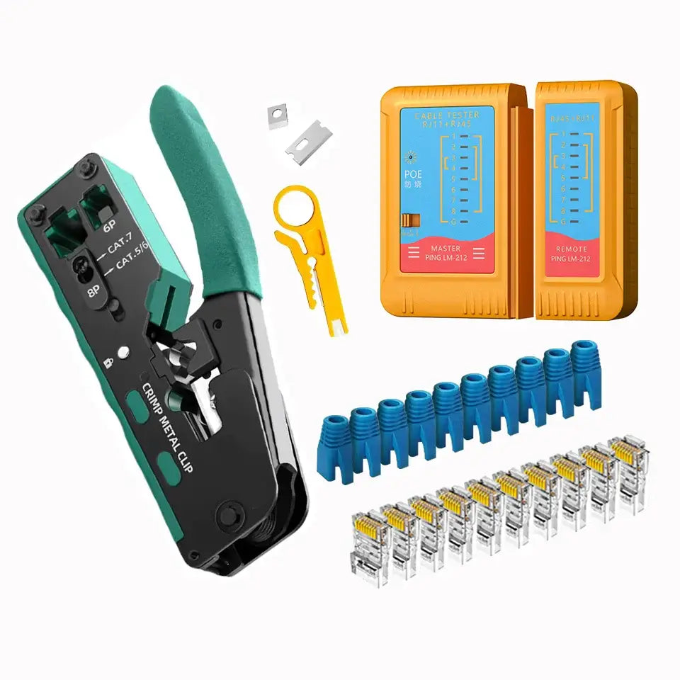 Crimping & Stripping Tool with 8P/6P Ethernet Connectors (different colours available) - Green set / Crimp Plier - HBC