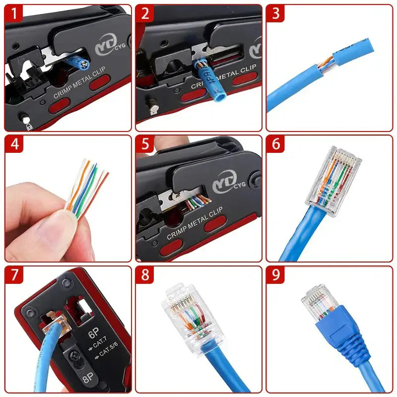 Crimping & Stripping Tool with 8P/6P Ethernet Connectors (different colours available) - HBC