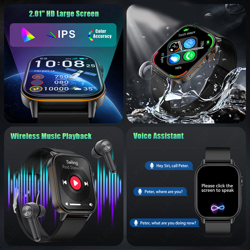 LIGE Outdoor Smartwatch – Large Screen with Compass & Music (10 different styles available)